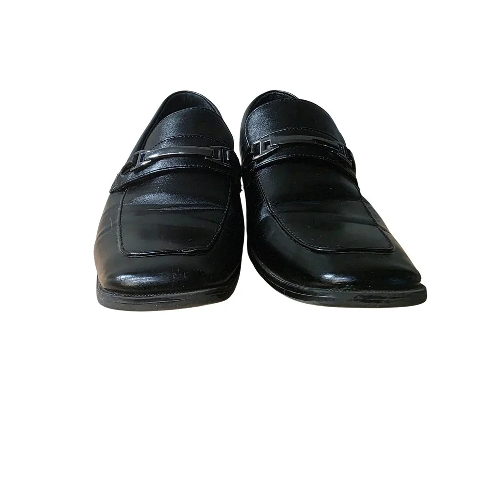 Perry Ellis Mens Black Leather Bit Loafers Square‎ Toe Dress Shoes Size 10.5